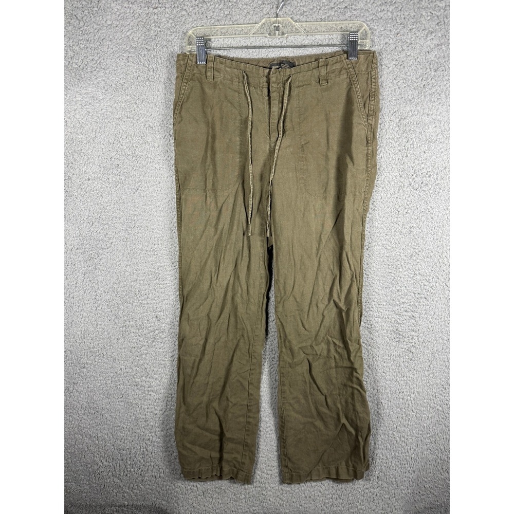 Banana Republic Womens Olive Green 100% Linen Drawstring Straight Leg Pants 4